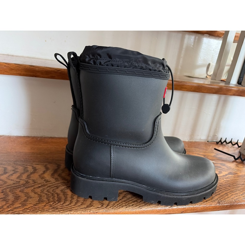 Hunter Womens Explorer Rain Boots Black Matte Mid-Calf Lug Sole Toggle Cuff 11M - Picture 6 of 7